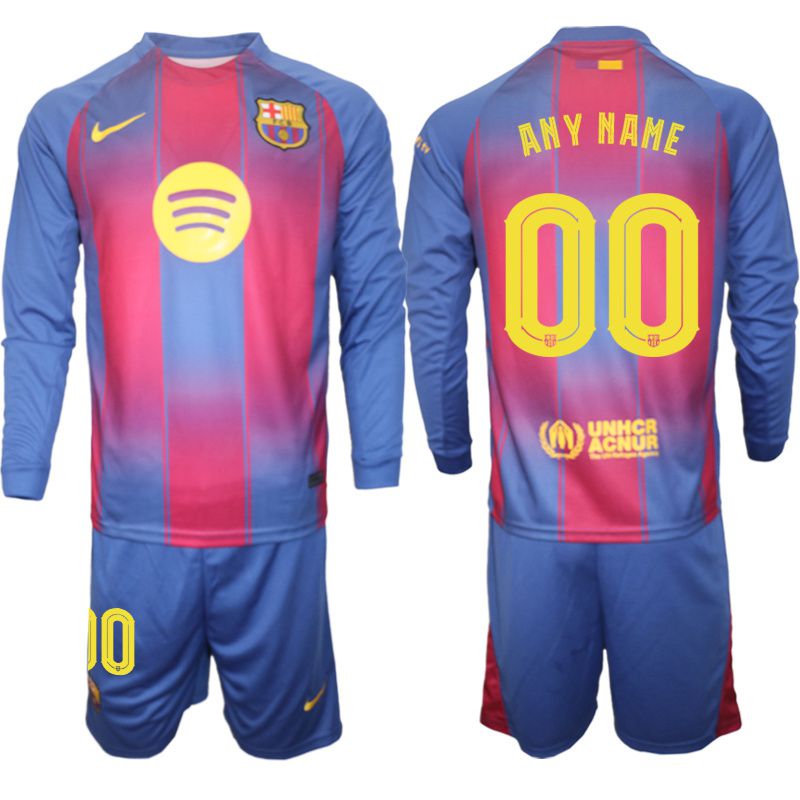 Men 2025-2026 Club Barcelona home blue Long sleeves customized Soccer Jersey->customized soccer jersey->Custom Jersey